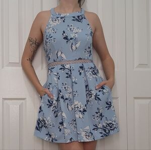 Speechless Light Blue Floral Halter Dress